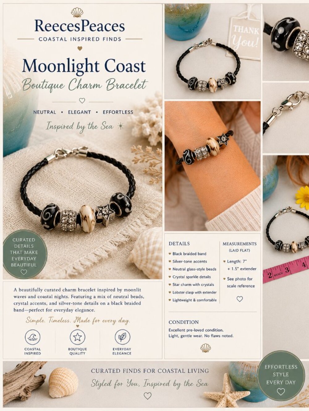 Moonlight Coast Charm Bracelet Coastal Boutique Beaded Bracelet